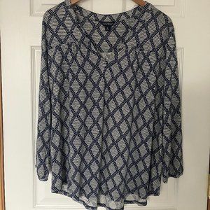 Lucky Brand Blouse Top Women’s Size XL V-Neck Blue